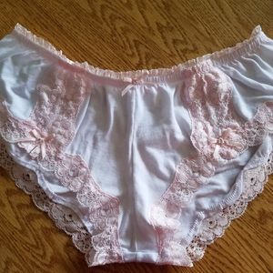 Pink and white lace panties